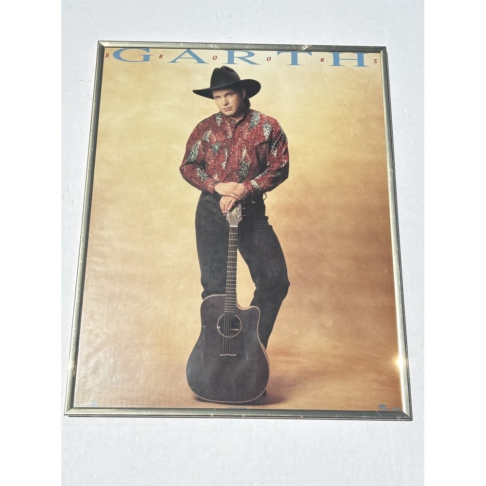 Vintage Framed Garth Brooks Poster 1992 O.S.P Publishing 20" X 16" Country Music